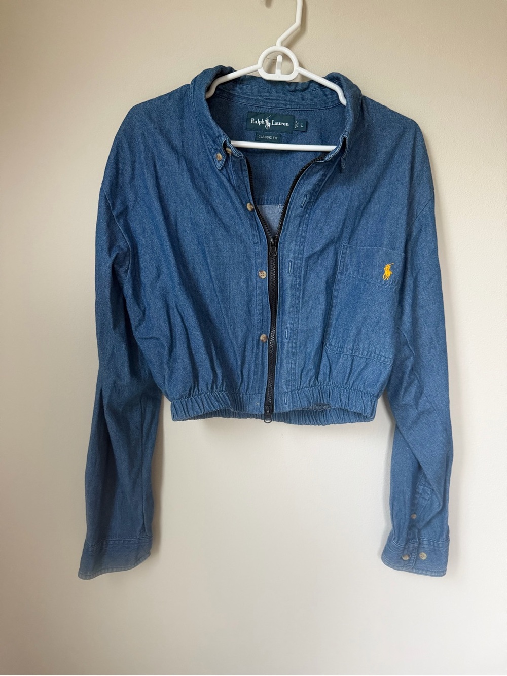 Ralph Lauren Blue Denim Button-Down Cropped Shirt